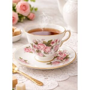 Queen Anne Bone China Cup and Saucer, Excellent Condition